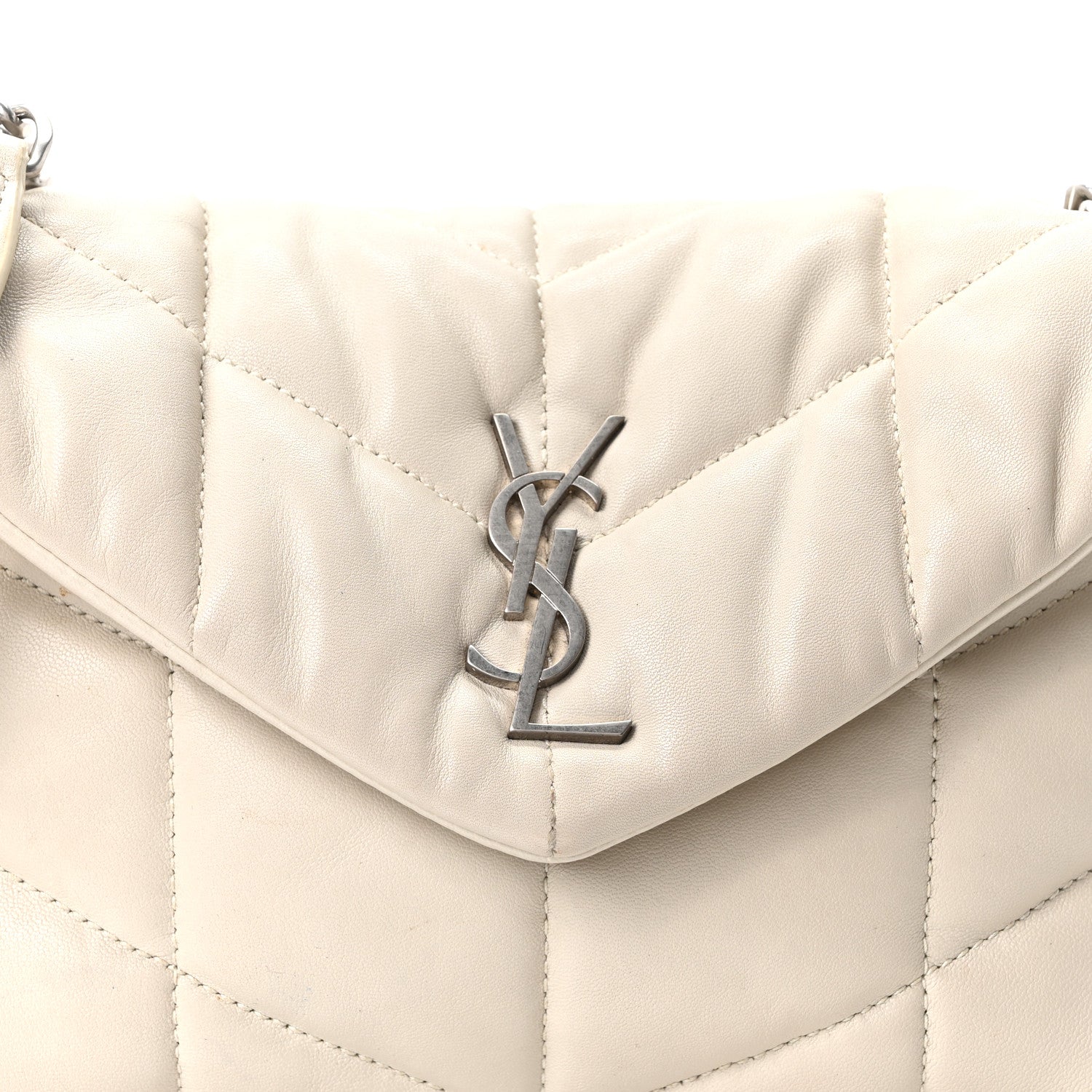 Saint Laurent Lambskin Quilted Toy Loulou Puffer Monogram Chain Satchel Crema Soft 7 of 9