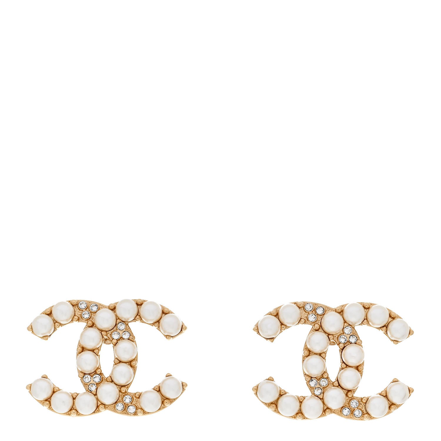 Chanel Crystal Pearl CC Clip On Earrings Gold 1 of 4