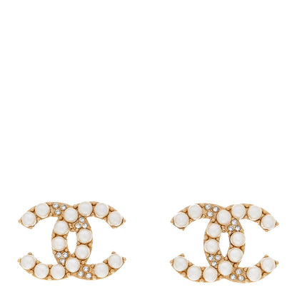Chanel Crystal Pearl CC Clip On Earrings Gold 1 of 4