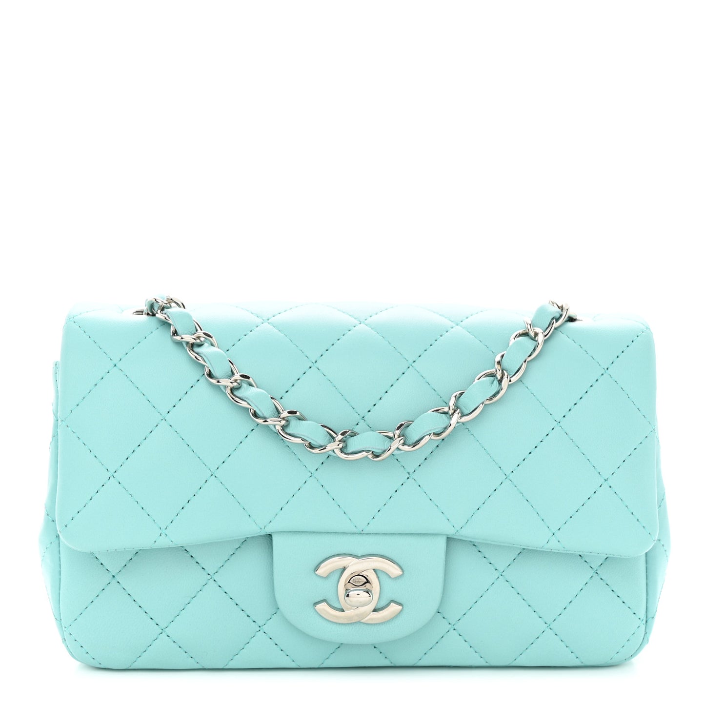 Lambskin Quilted Mini Rectangular Flap Light Blue