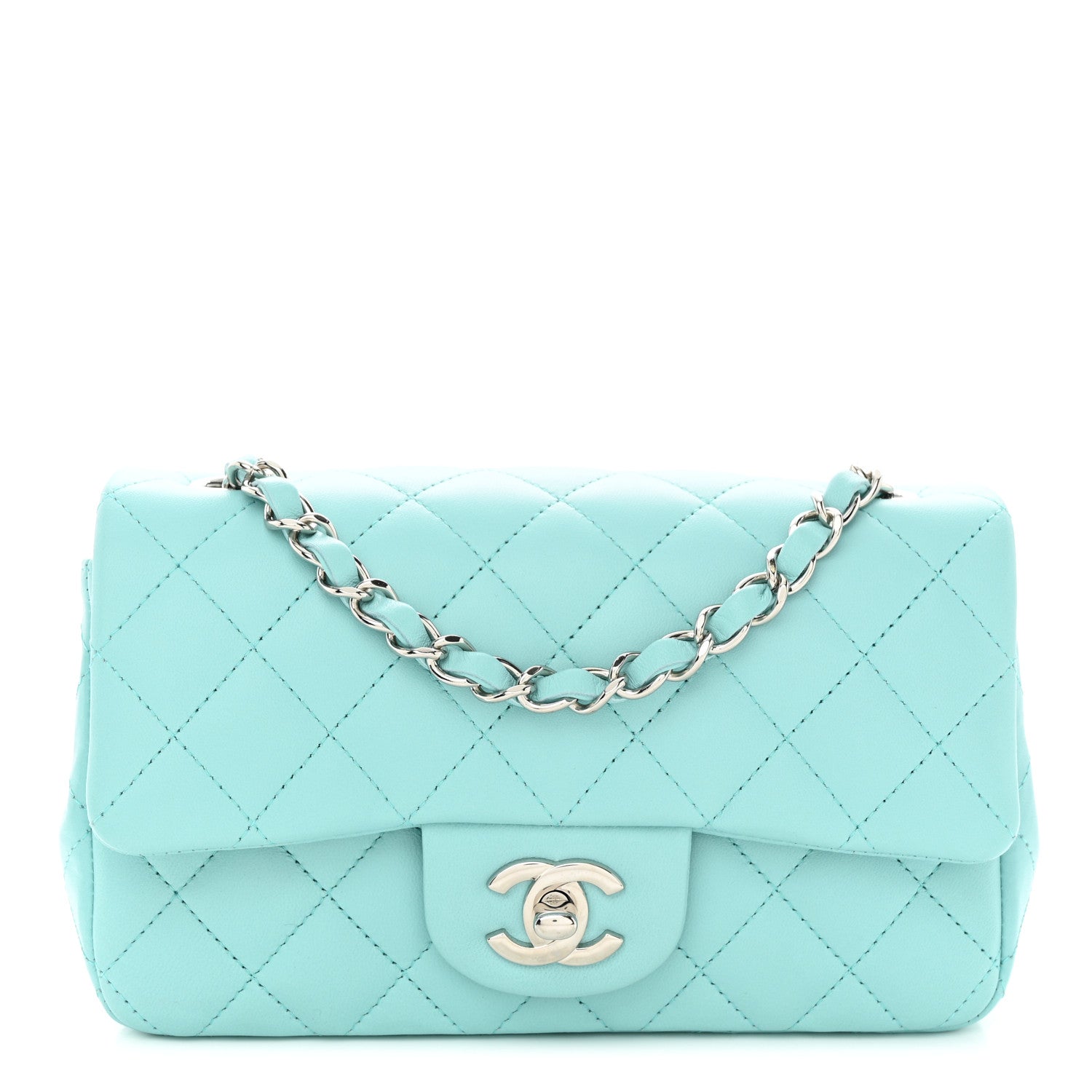 Chanel Lambskin Quilted Mini Rectangular Flap Light Blue 1 of 9