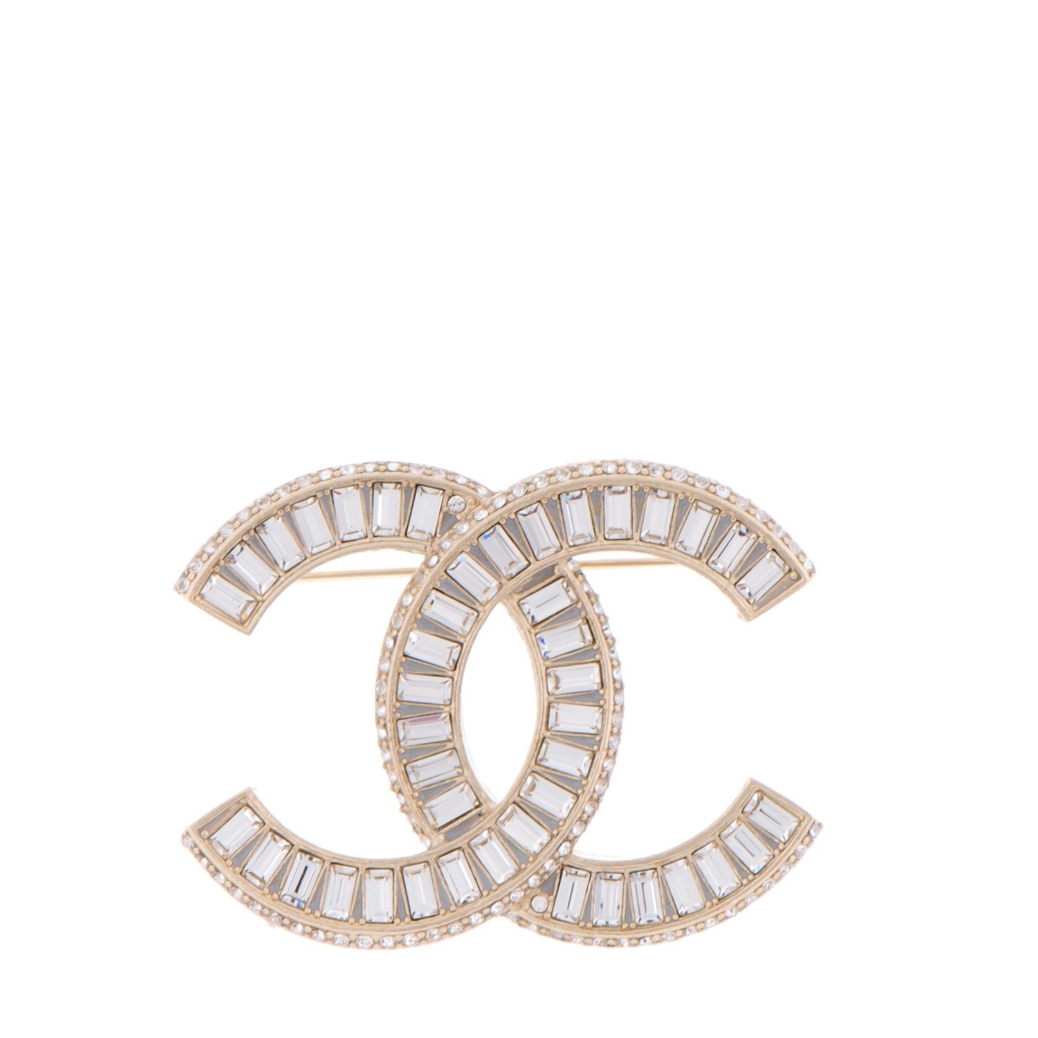 Chanel Baguette Crystal CC Brooch Light Gold 1 of 5
