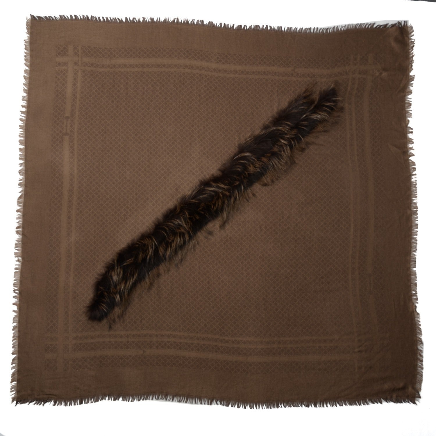 Gucci Wool Silk Fox Fur Diamante Shawl Scarf Brown 3 of 6