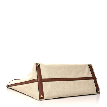 Burberry Cotton Canvas Calfskin Large Soft Belted Tote Bag Natural 5 of 12
