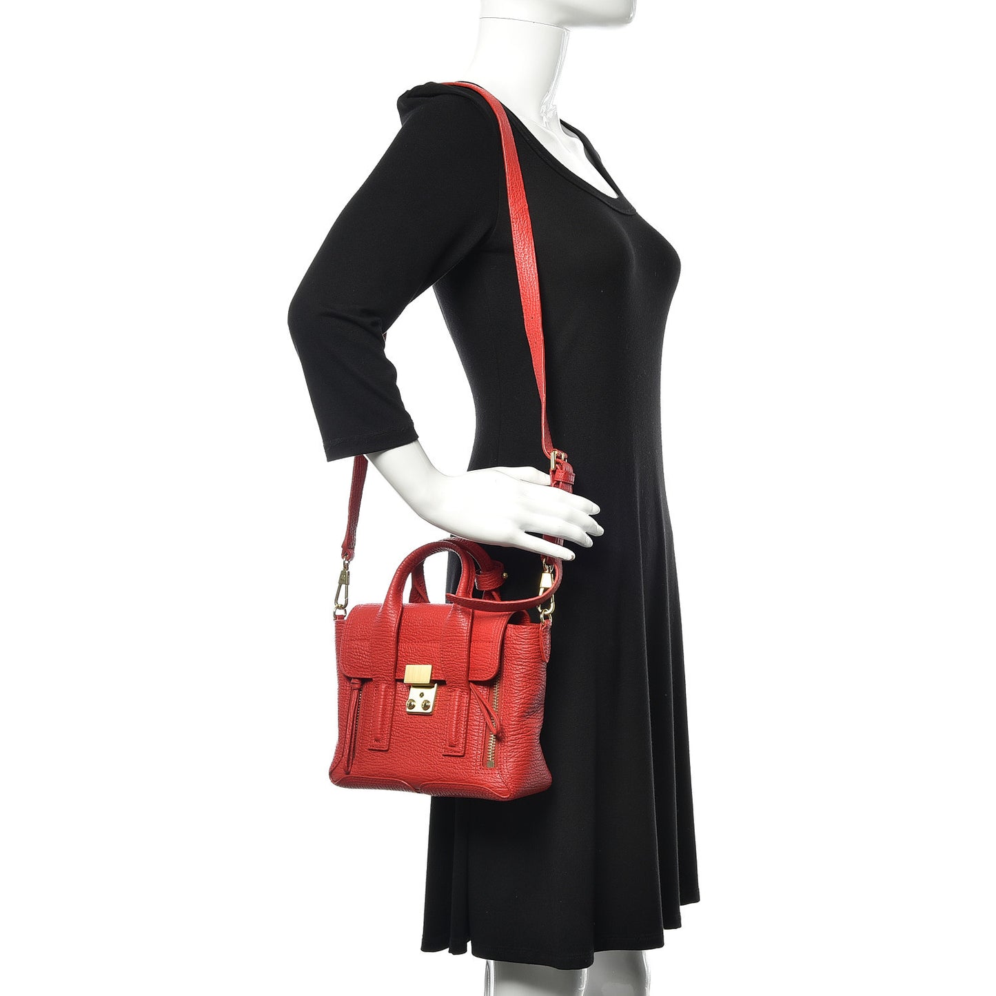 3.1 Textured Calfskin Mini Pashli Satchel Red