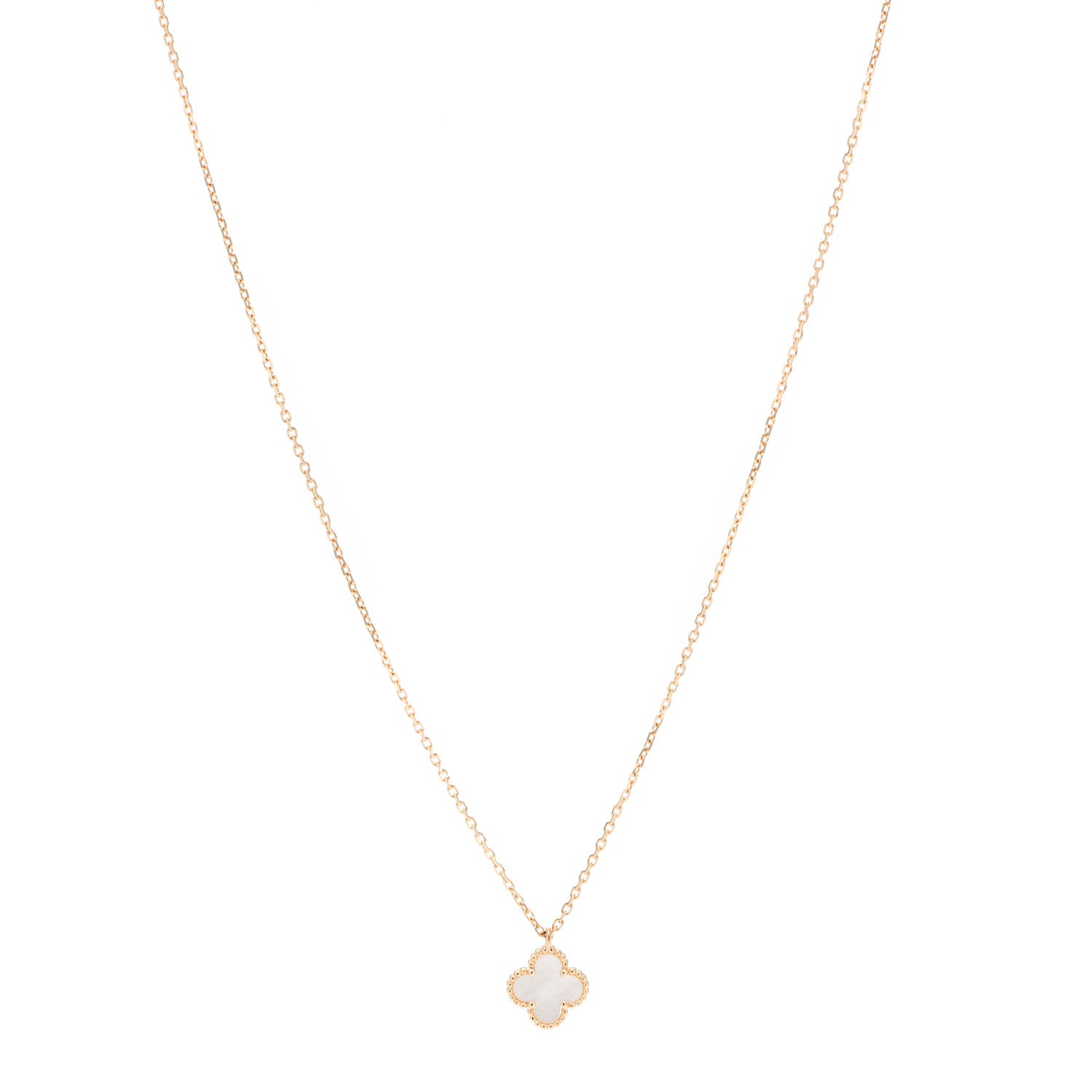 Van Cleef & Arpels 18K Yellow Gold Mother of Pearl Sweet Alhambra Pendant Necklace 1 of 7