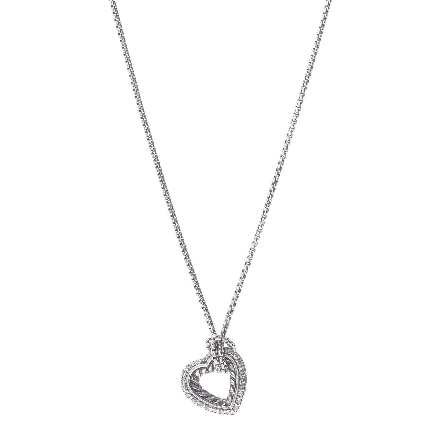 Sterling Silver Diamond Open Heart Cable Necklace