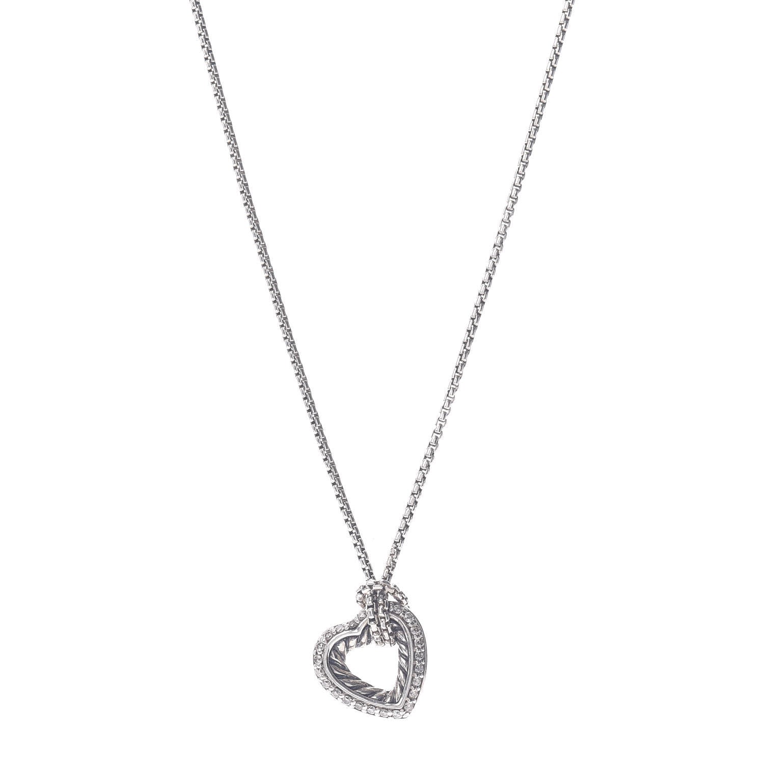 David Yurman Sterling Silver Diamond Open Heart Cable Necklace 1 of 4