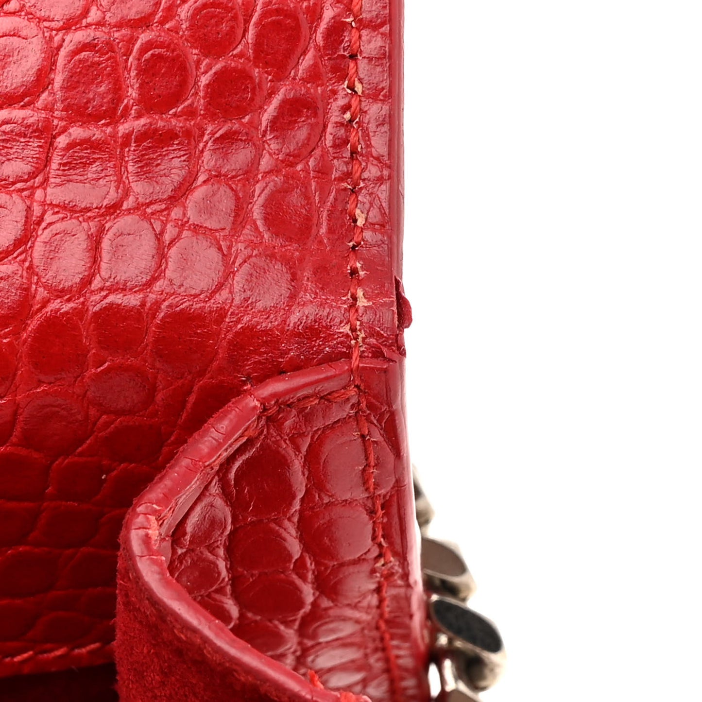 Calfskin Crocodile Embossed Medium Monogram Sunset Rouge Eros