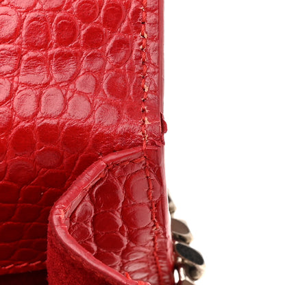 Saint Laurent Calfskin Crocodile Embossed Medium Monogram Sunset Rouge Eros 13 of 18