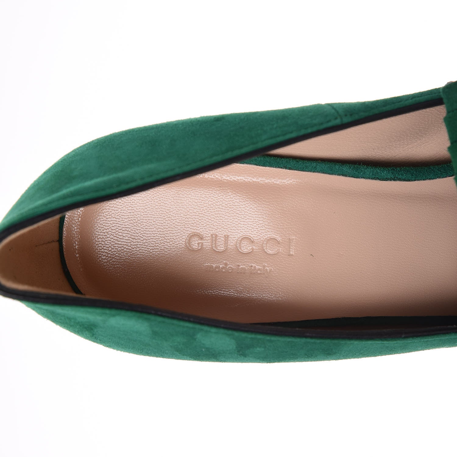 Gucci Kid Scamosciato GG Marmont Fringe 105mm Loafer Pumps 37 Emerald 5 of 10