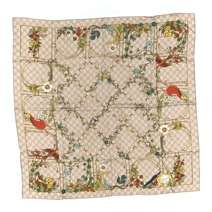 Gucci Silk Twill GG Monogram Floral Square Scarf Brown Multicolor 1 of 3