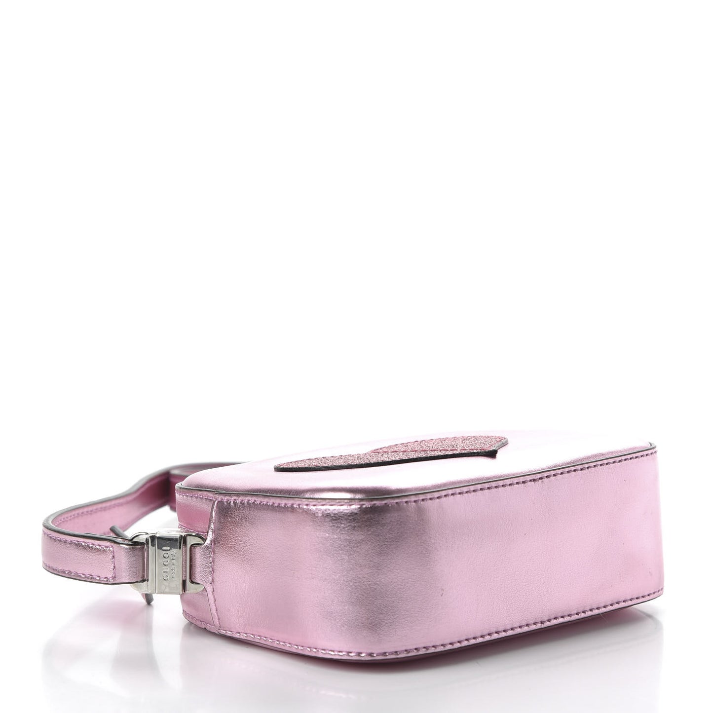 Metallic Calfskin Children's Glitter Heart Messenger Bag Pink