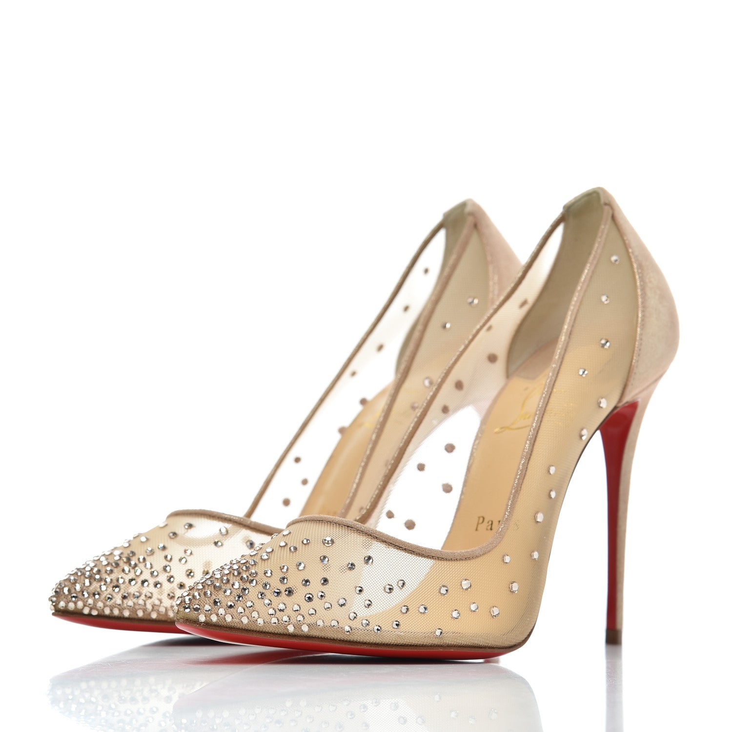 Christian Louboutin Suede Silk Crystal Strass Follies 100 Pumps 38 Light Silk 3 of 15