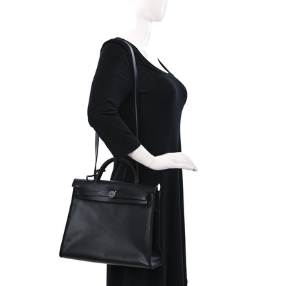Hermes Toile H Berline Vache Hunter Herbag Zip PM 31 Black Ecru 2 of 11