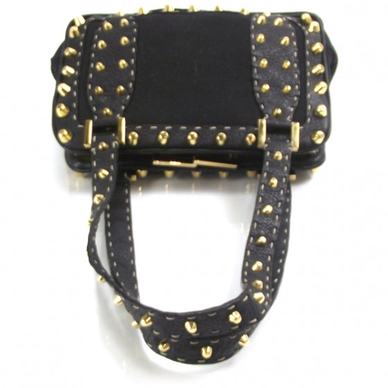 Canvas Calfskin Romano Selleria Studded Tote Black