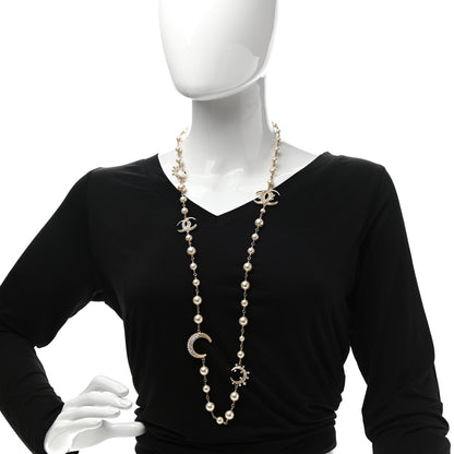Chanel Pearl Baguette Crystal CC Moon Long Necklace Gold 2 of 6