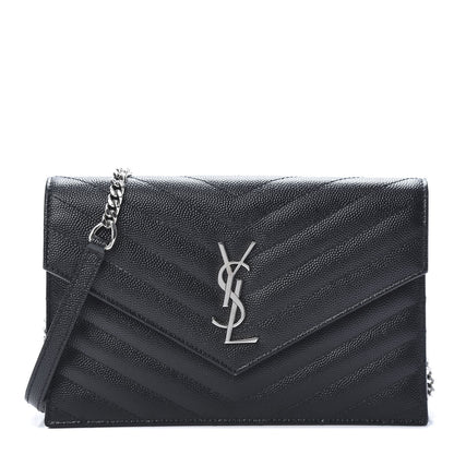 Saint Laurent Grain De Poudre Matelasse Chevron Monogram Envelope Chain Wallet Black 1 of 11