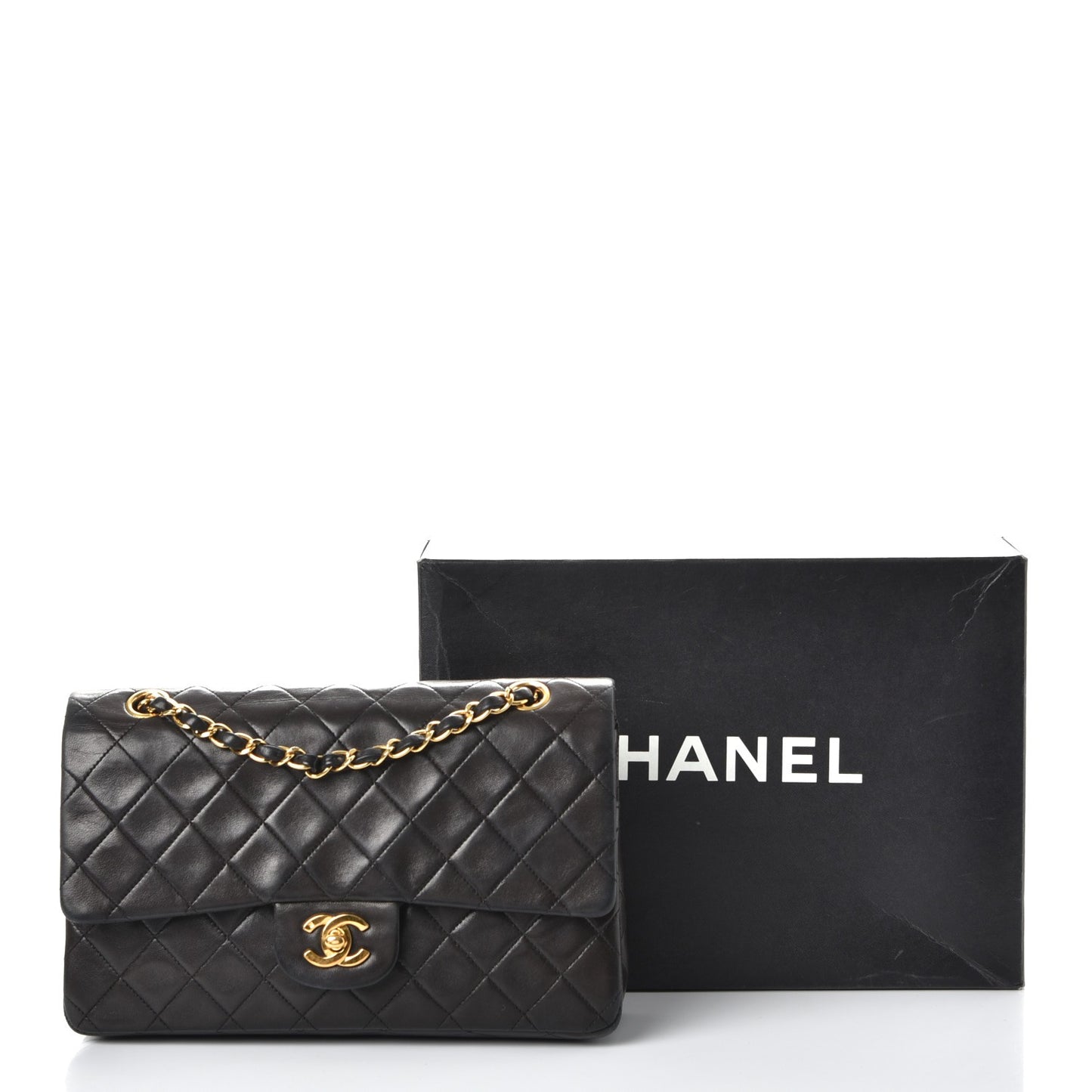 Lambskin Quilted Medium Double Flap Black