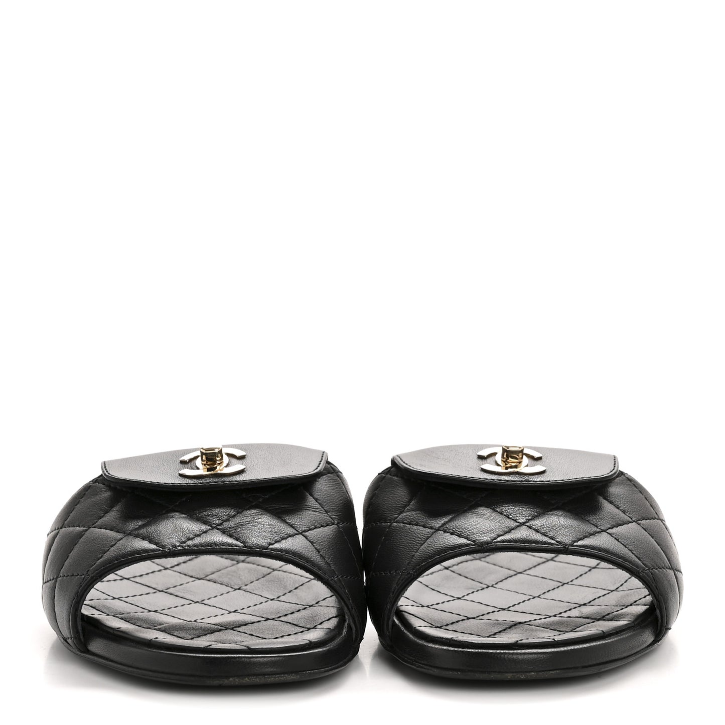 Lambskin Quilted CC Turnlock Sandals 38.5 Black