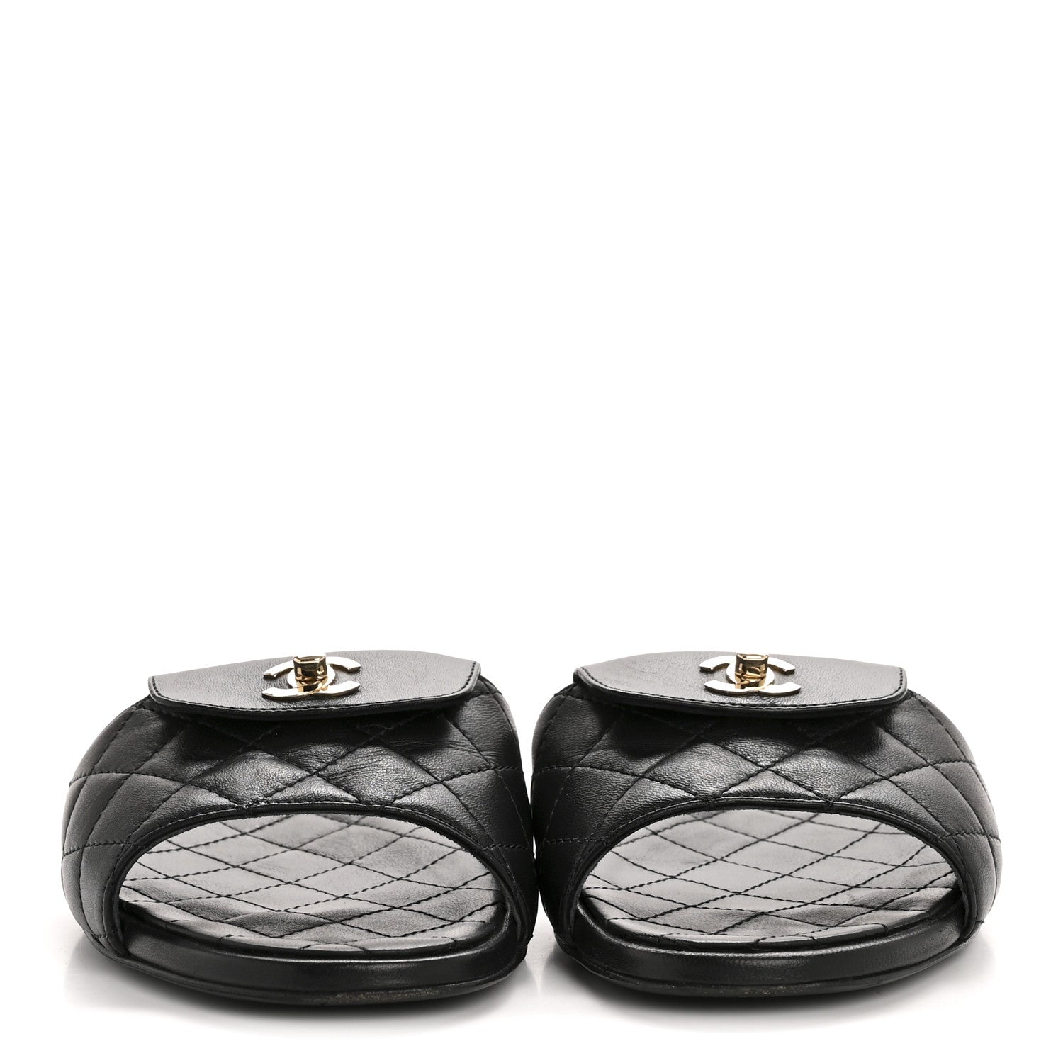 Chanel Lambskin Quilted CC Turnlock Sandals 38.5 Black 3 of 8