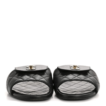 Chanel Lambskin Quilted CC Turnlock Sandals 38.5 Black 3 of 8