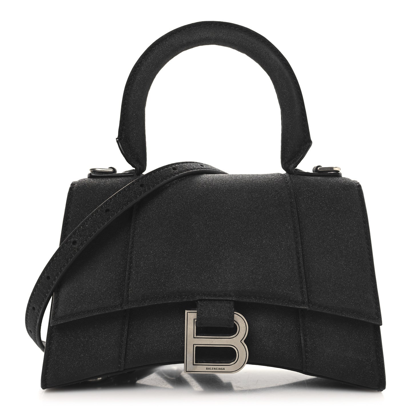 Glitter Fabric Hourglass Top Handle Bag XS Black