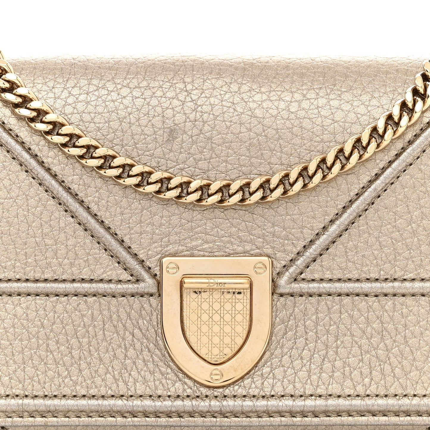 Metallic Grained Calfskin Diorama Croisiere Chain Wallet Gold