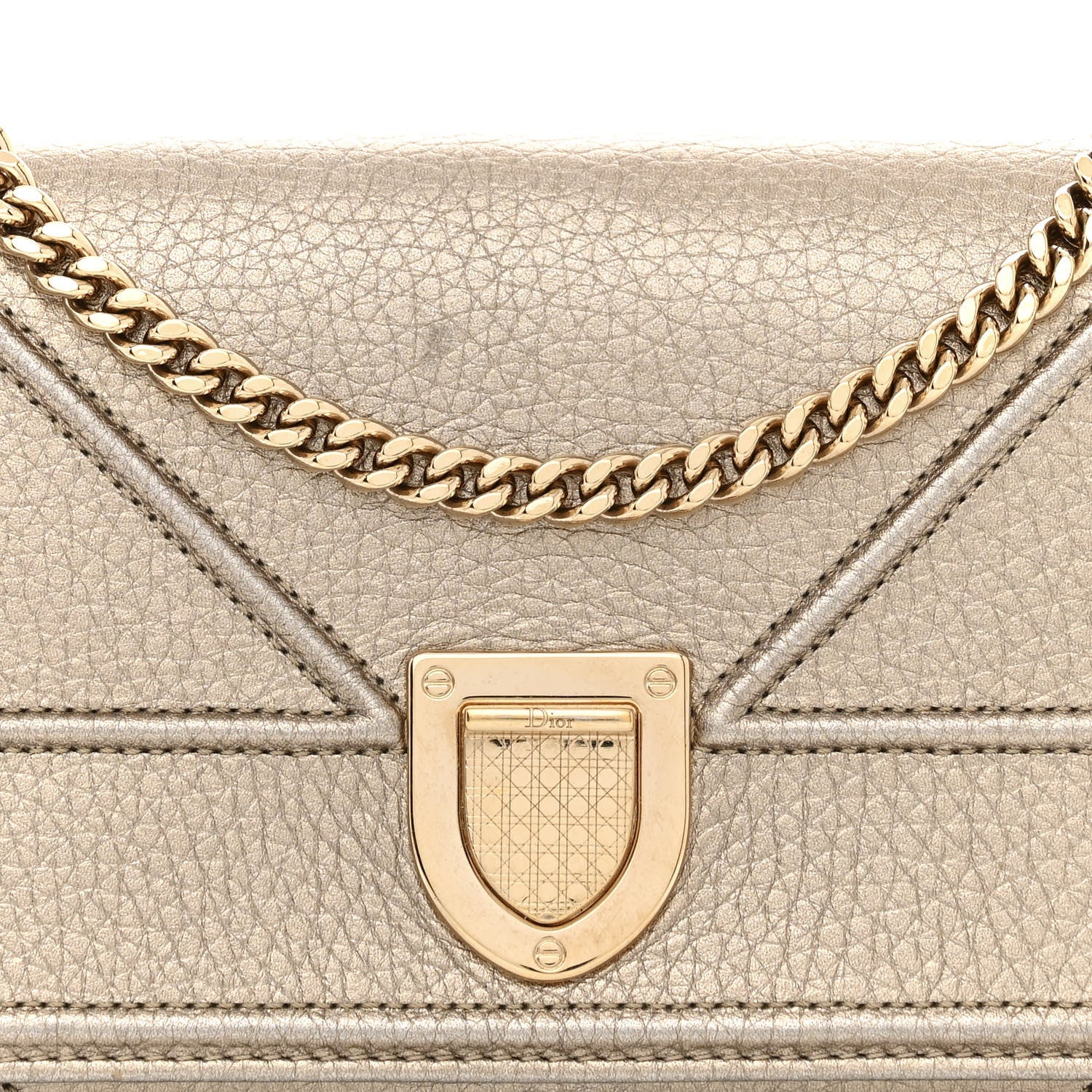Christian Dior Metallic Grained Calfskin Diorama Croisiere Chain Wallet Gold 8 of 12