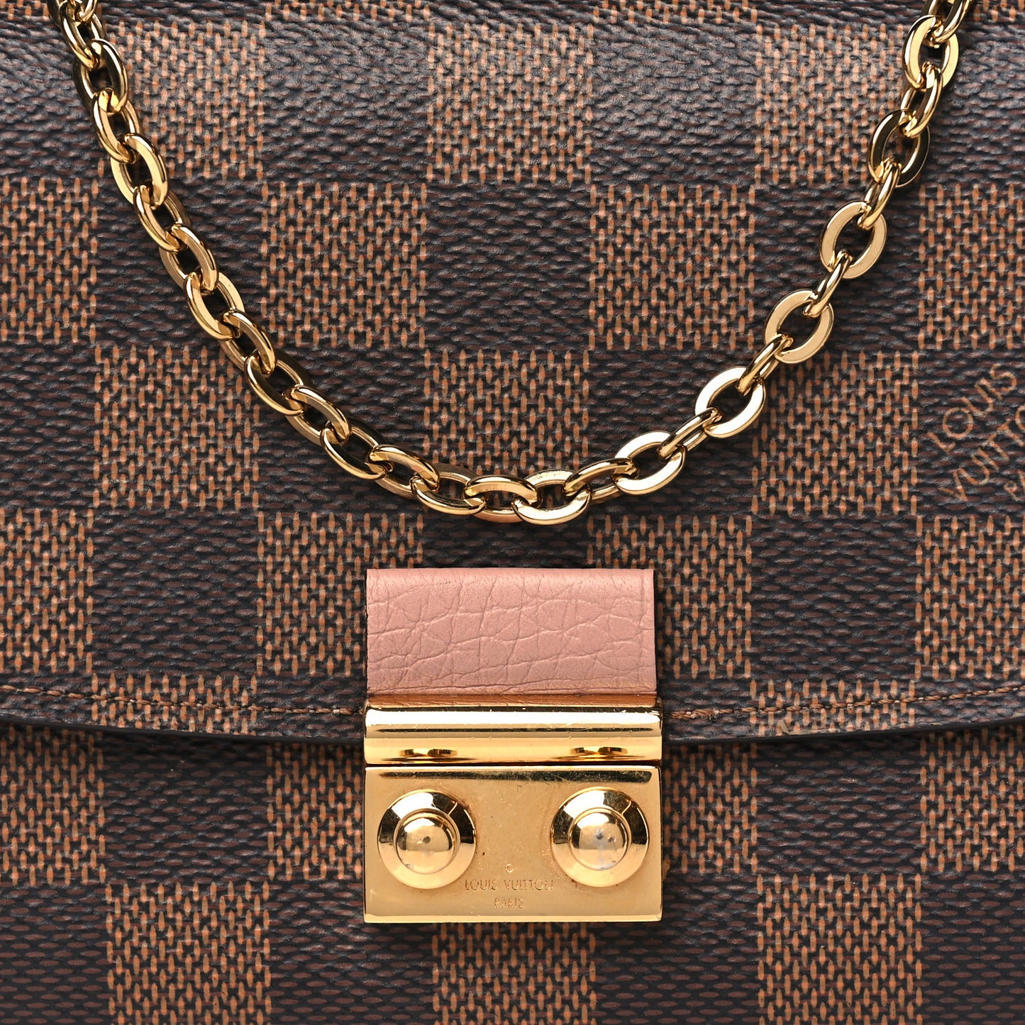 Damier Ebene Croisette Chain Wallet Rose Ballerine