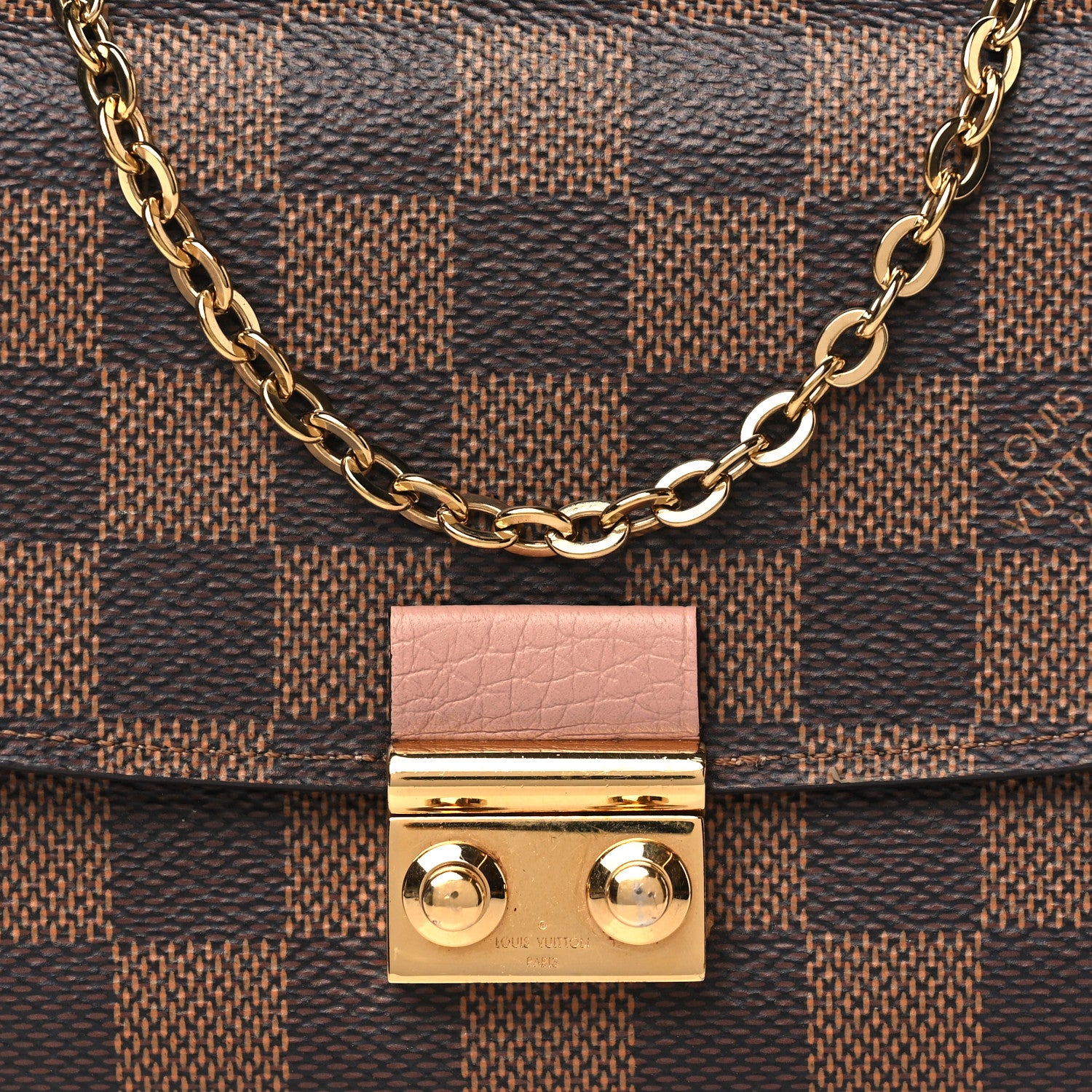 Louis Vuitton Damier Ebene Croisette Chain Wallet Rose Ballerine 7 of 11