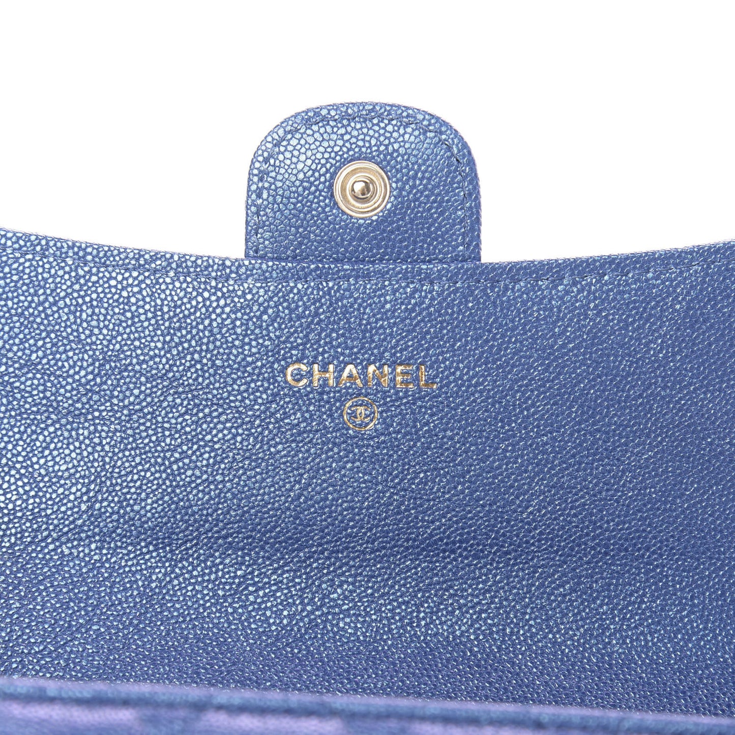 Iridescent Caviar Quilted Medium Flap Wallet Blue