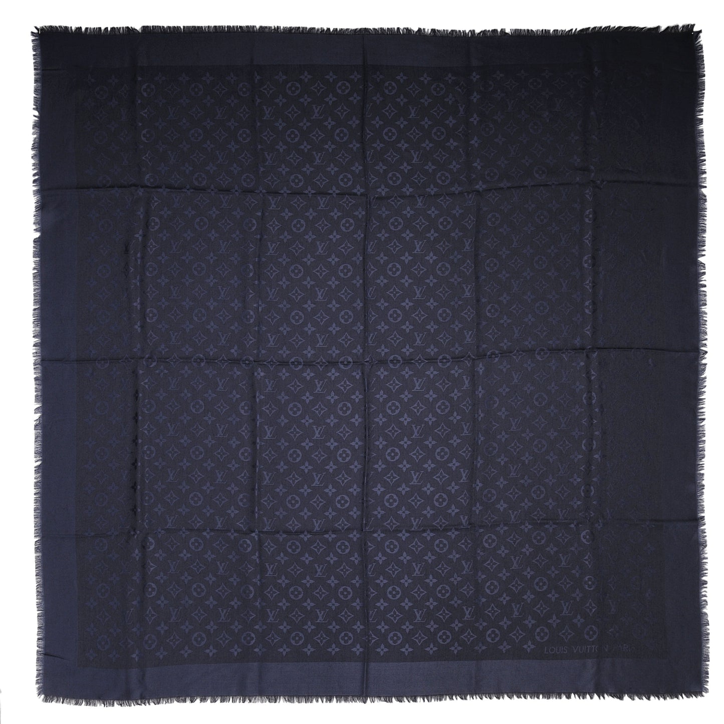 Wool Silk Monogram Shawl Night Blue