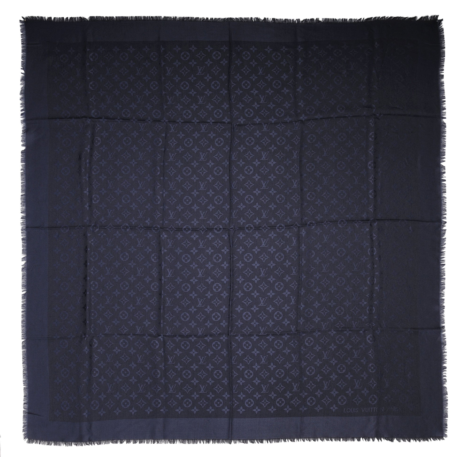 Louis Vuitton Wool Silk Monogram Shawl Night Blue 3 of 5