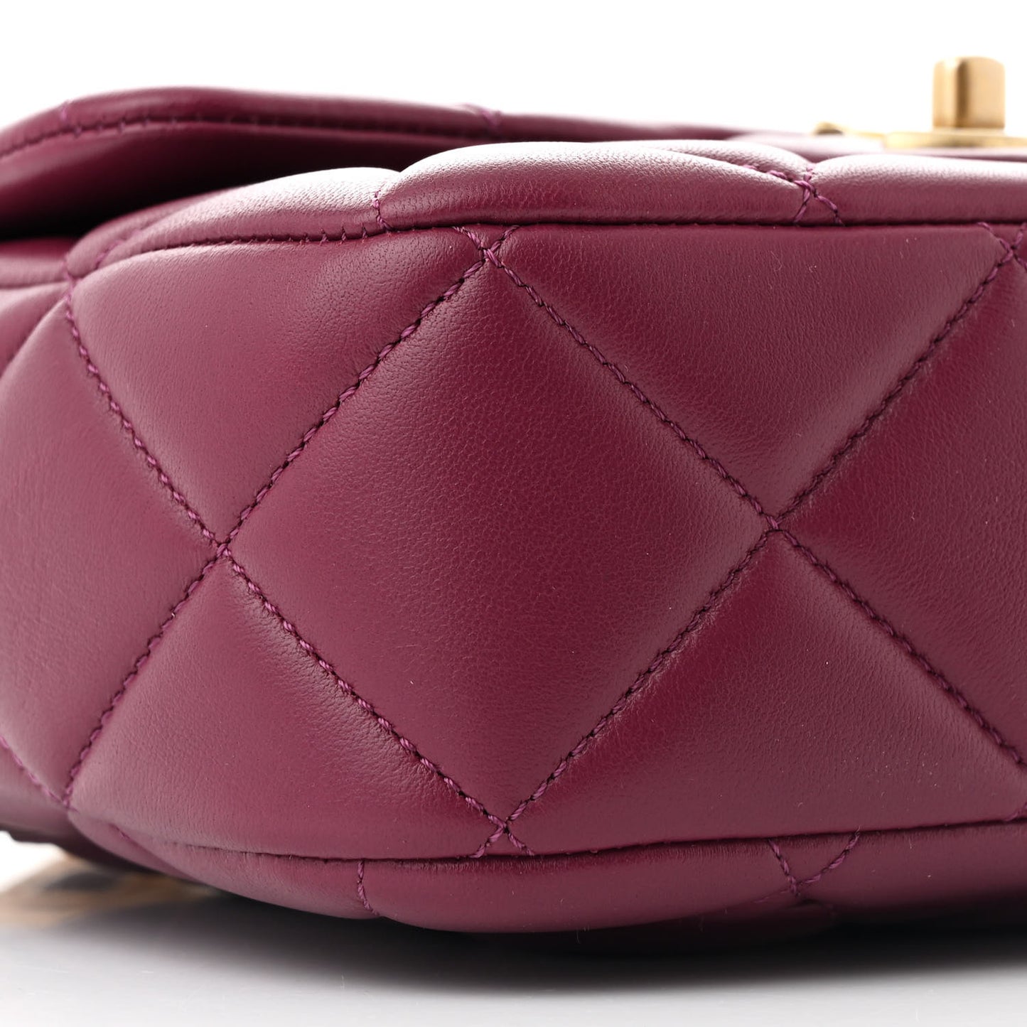 Lambskin Enamel Pearl Quilted Mini Charm Me Square Flap Dark Purple