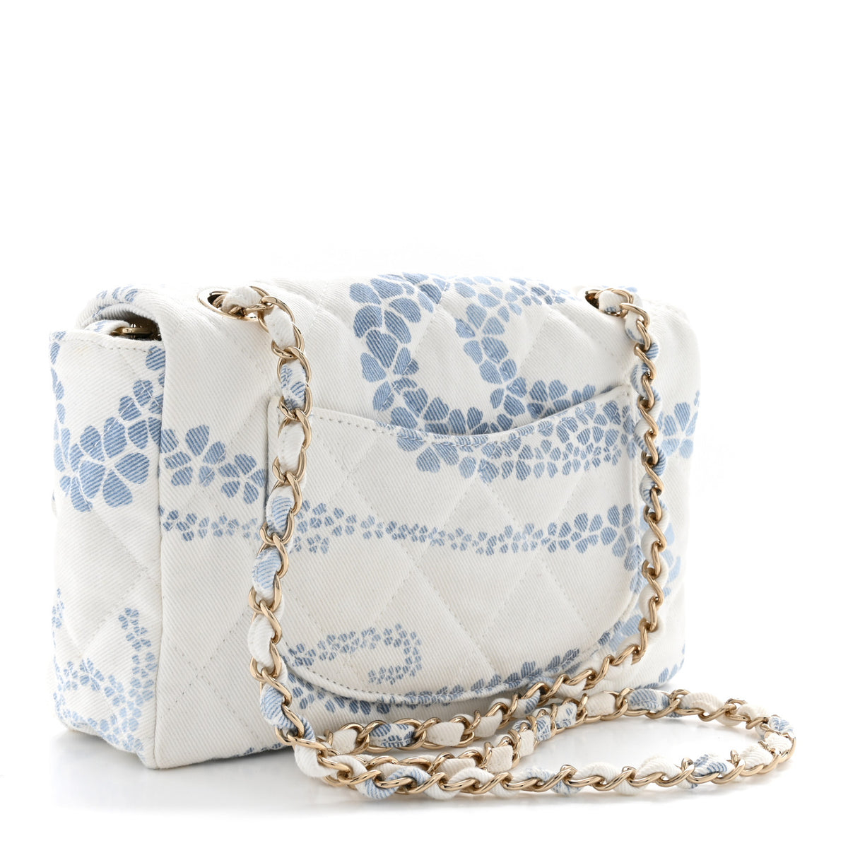 Chanel Printed Denim Coco Beach Quilted Small Single Flap Light Blue White 3 of 11