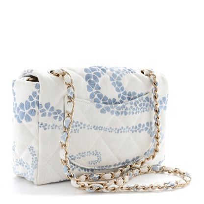 Chanel Printed Denim Coco Beach Quilted Small Single Flap Light Blue White 3 of 11