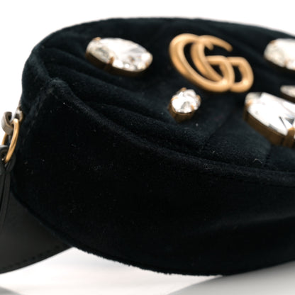 Gucci Velvet Matelasse Marquise Crystals GG Marmont Belt Bag 85 34 Black 9 of 11