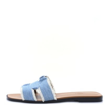 Hermes Denim Oran Fringe Sandals 41.5 Bleu Clair 1 of 8