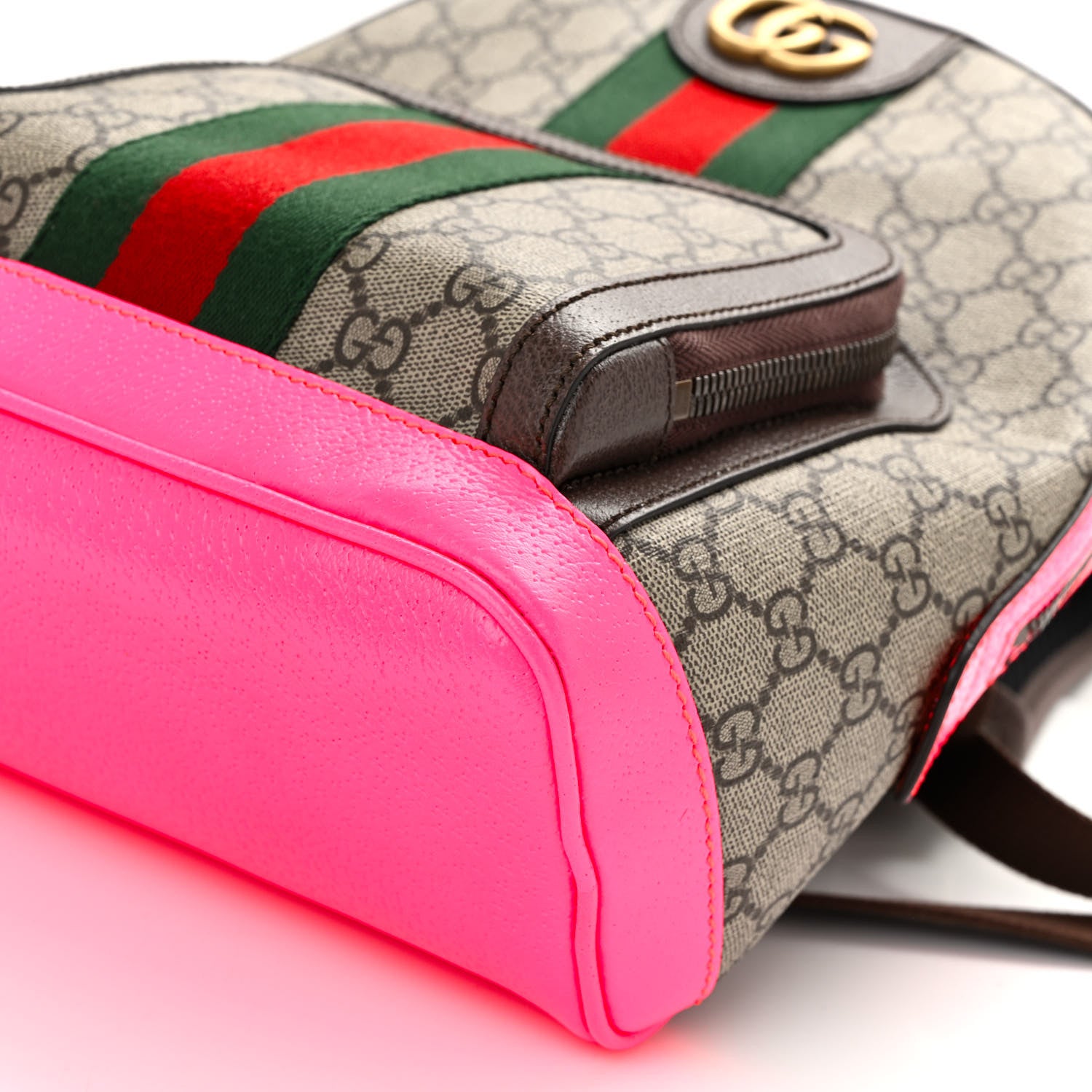 Gucci GG Supreme Monogram Textured Dollar Calfskin Web Small Ophidia Day Backpack Beige Ebony Fluorescent Fuchsia 9 of 9