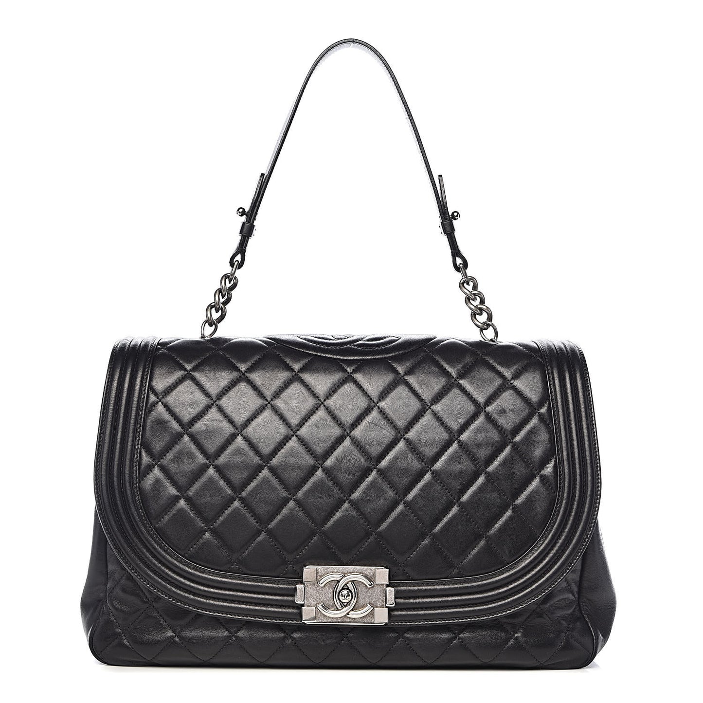 Lambskin Quilted Large Antik Boy Flap Black