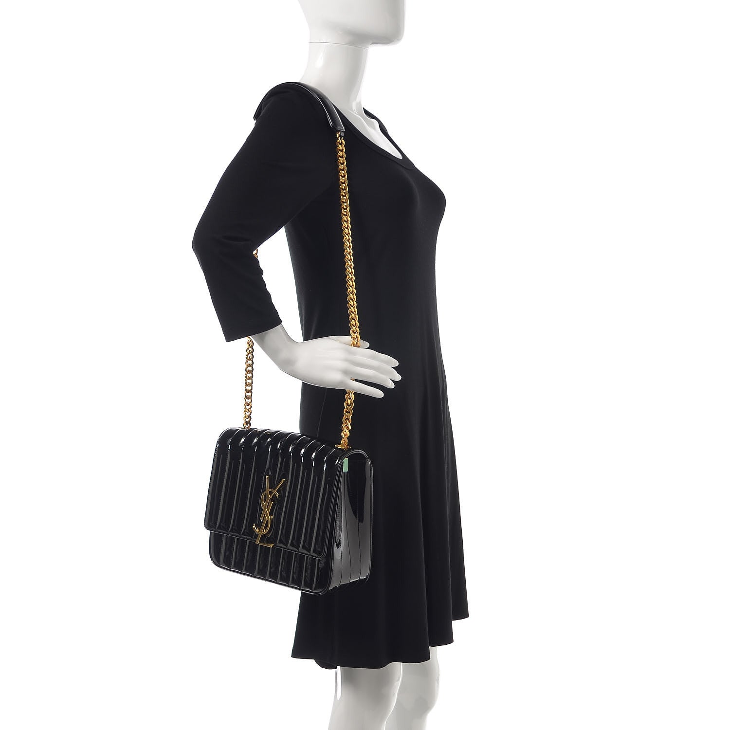 Saint Laurent Patent Matelasse Monogram Large Vicky Chain Bag Black 2 of 8