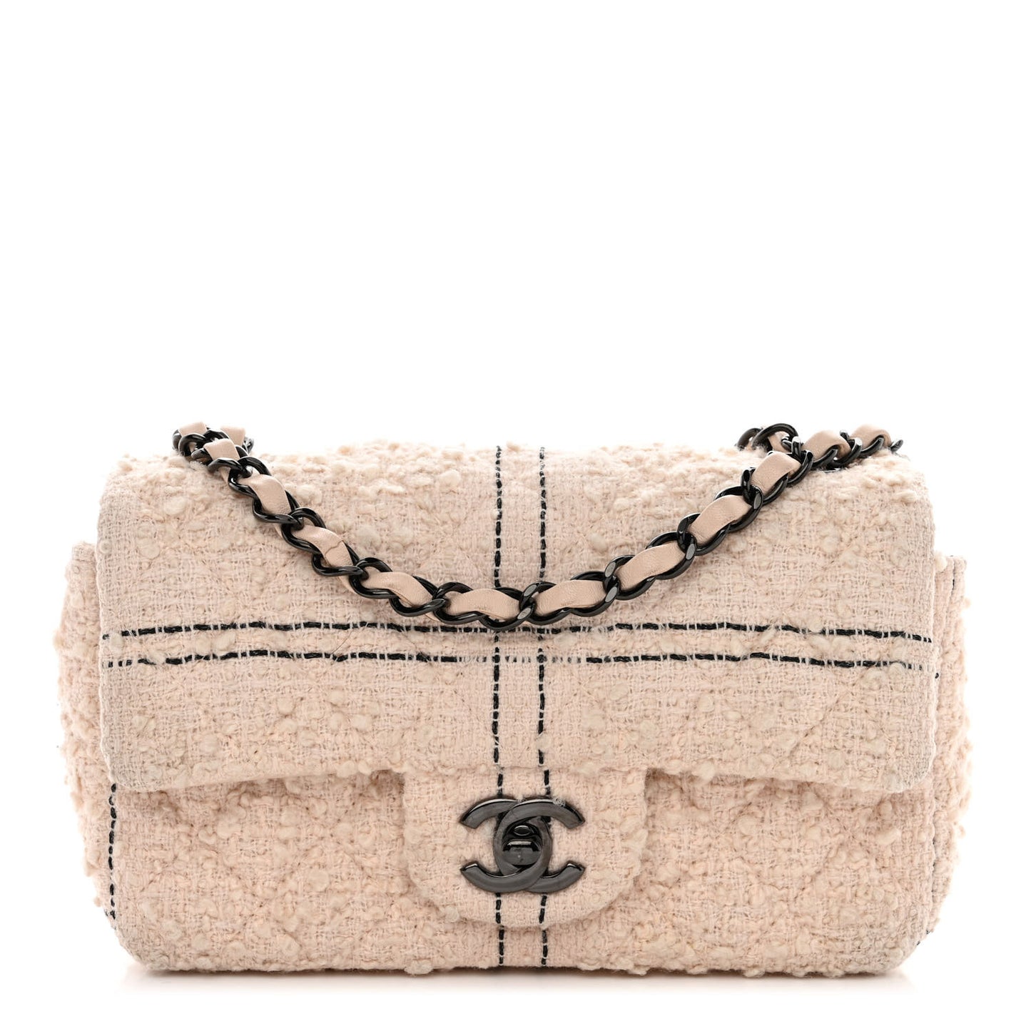 Tweed Quilted Mini Rectangular Flap Light Pink Black