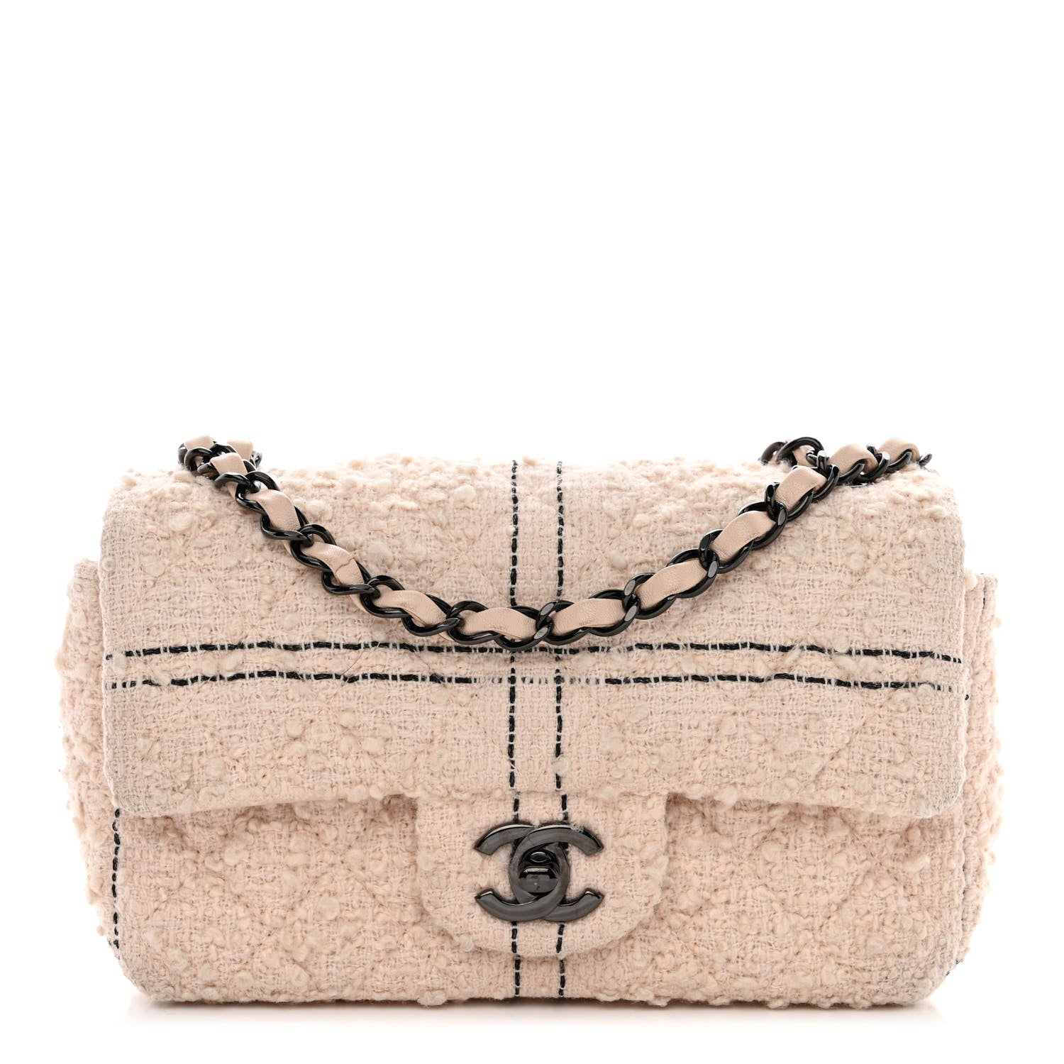 Chanel Tweed Quilted Mini Rectangular Flap Light Pink Black 1 of 12