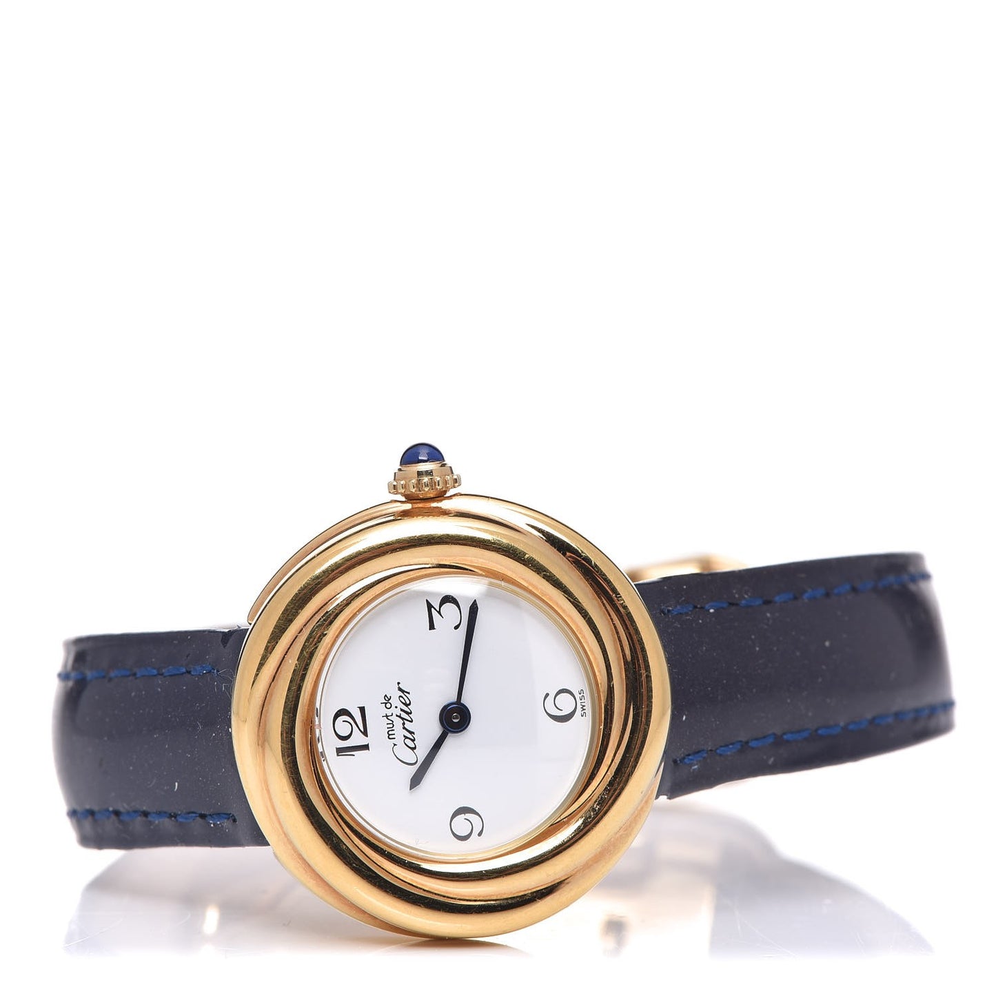 Sterling Silver 18K Yellow Gold Calfskin 26mm Must De Trinity Quartz Watch Blue