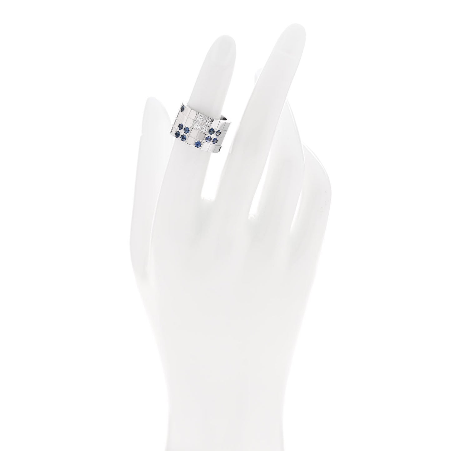 18K White Gold Diamond Sapphire Wide Lanieres Ring 49 5