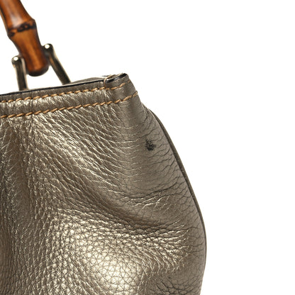 Gucci Metallic Pebbled Calfskin Medium Bamboo Shopper Tote Golden Beige 12 of 12