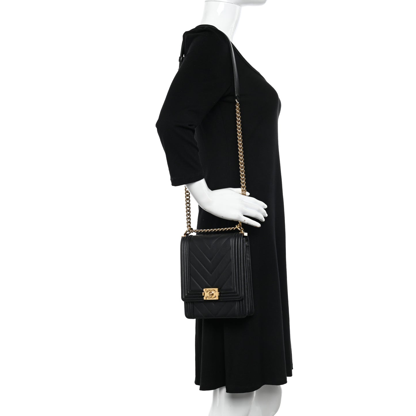 Calfskin Chrevron Quilted North South Boy Flap Black