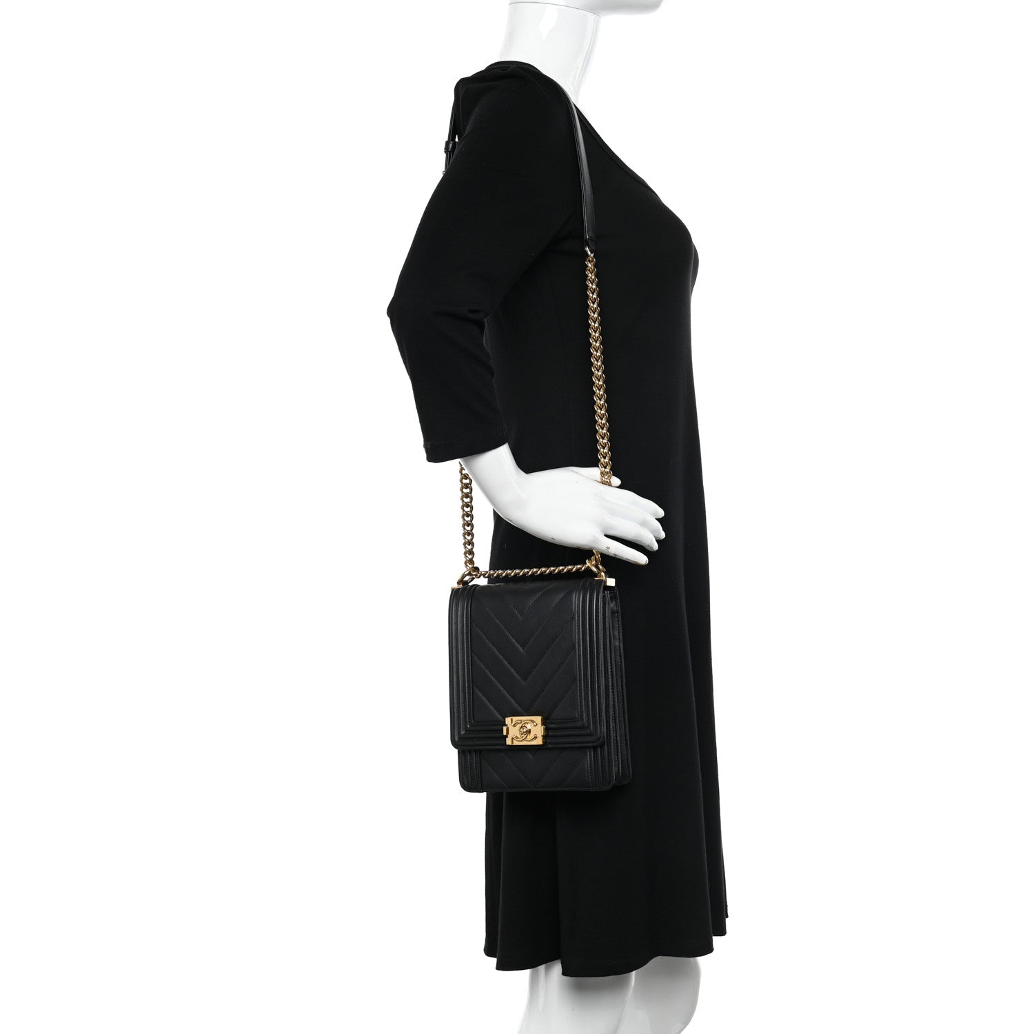 Chanel Calfskin Chrevron Quilted North South Boy Flap Black 2 of 10