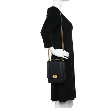 Chanel Calfskin Chrevron Quilted North South Boy Flap Black 2 of 10